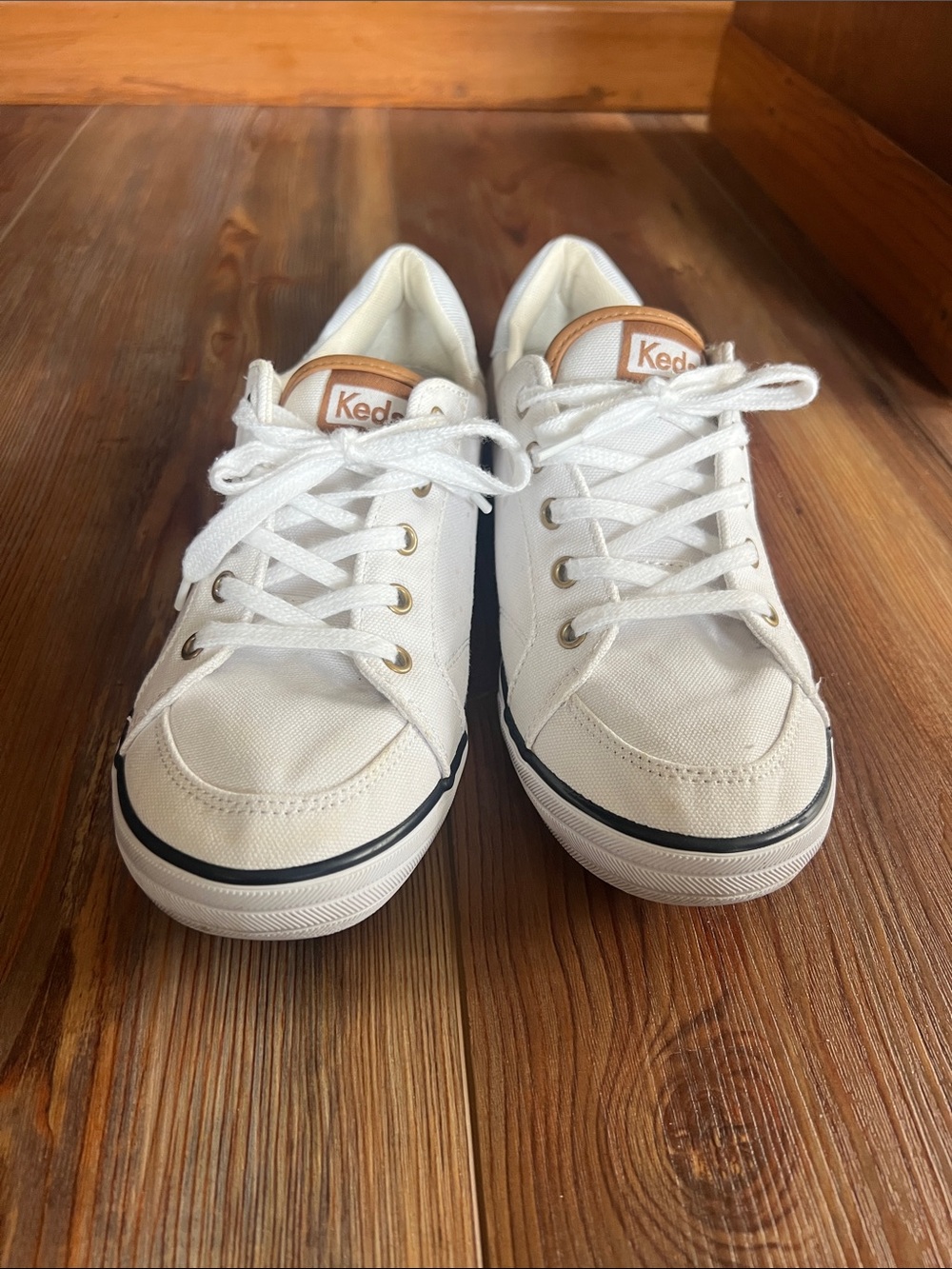 Keds White Canvas Sneakers with Tan Heel & Tongue Accents